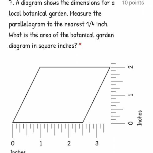 A diagram shows the dimensions for a local botanical garden. Measure the parallelogram to the neare