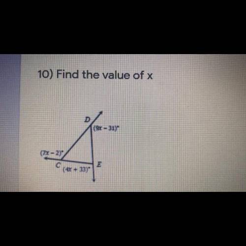 Find the value of x

WILL MARK BRAINLIEST Please help! IM HAVING A TEST RIGHT NOW ITS ABOUT TO END