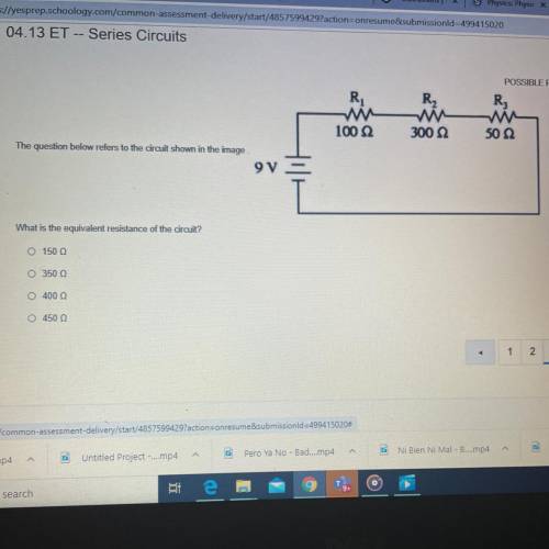 R

R2
R
100 12
300 12
50 12
The question below refers to the circuit shown in the image
9V -
What