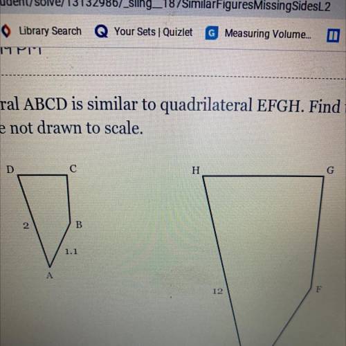 Quadrilateral ABCD is similar to quadrilateral EFGH. Find the measure of side EF