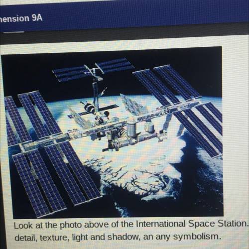 Look at the photo above of the International Space Station. Describe the photo in detail. Describe