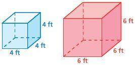 Compare the dimensions of the prisms. How many times greater is the surface area of the red prism t