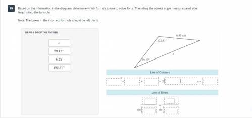 Based on the information in the diagram, determine which formula to use to solve for x. Then drag t