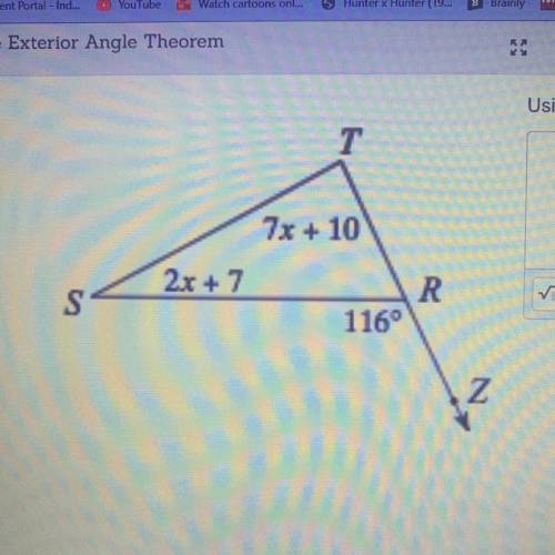 Using the Exterior Angle Theorem, solve for x.
