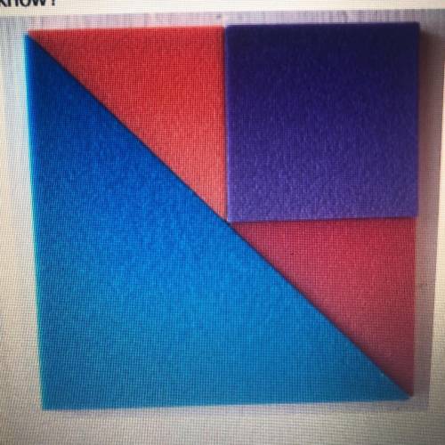 What fraction of the whole are the blue piece, the orange piece, the red piece, and the purple piec