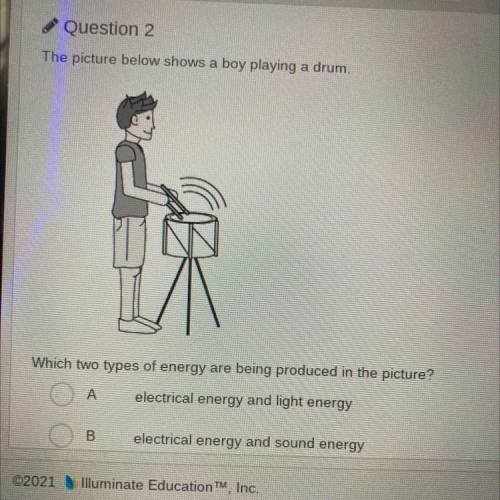 Which two types of energy are being produced in the picture?

A
electrical energy and light energy