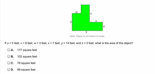 If u = 5 feet, v = 8 feet, w = 3 feet, x = 7 feet, y = 14 feet, and z = 3 feet, what is the area of