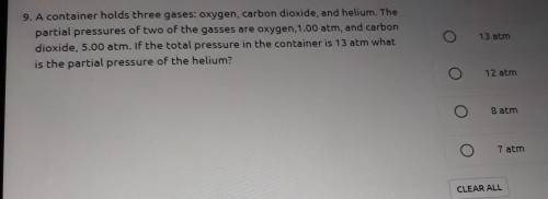 A container holds three gases: oxygen, carbon dioxide, and helium. The partial pressures of two of