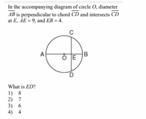 In the accompanying diagram of circle O, diameter AB is perpendicular to chord CD and intersects CD