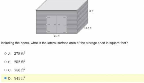 Giovanni wants to paint his storage shed. He needs to calculate the lateral surface area of the she