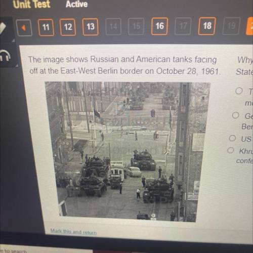 Why were relations between Russia and the United

States tense in Berlin in 1961?
O The Berlin Wal