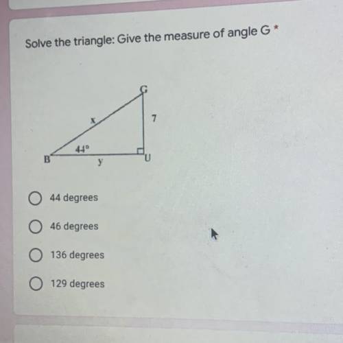 Solve the triangle give the measure of angle G