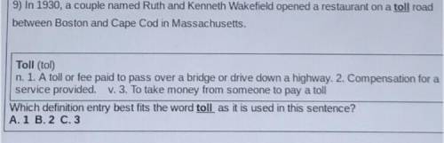Help! Which definition entry best fits the word ‘toll’ as it’s used in the shown sentence