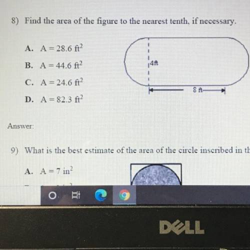 Please help me find the area of the figure. It’s question number 8