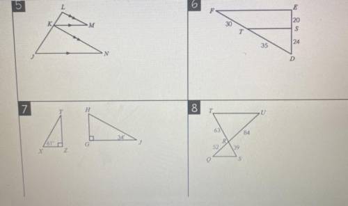 Are we similar, Determine whether the triangles are similar. If similar, state how (AA, SSS, or SAS