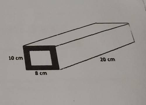 A metal sleeve of length 20 cm has a rectangular cross section of 10cm by 8cm as shown. The metal h