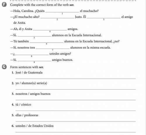 Please help me with F and G part Spanish homework