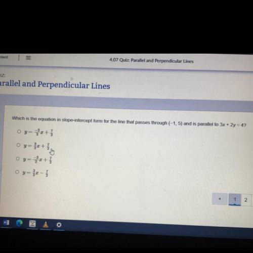 Which is the equation in slope-intercept form for the line that passes through (-1,5) and is parall