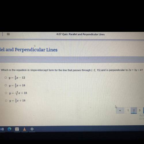 Which is the equation in slope-intercopt form for the line that passes through (-2, 15) and is perp