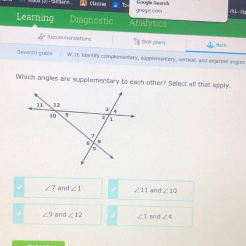 Which angles are supplementary?