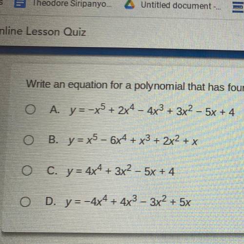 Write an question for a polynomial that has four turning points, end behavior of up and down, and t