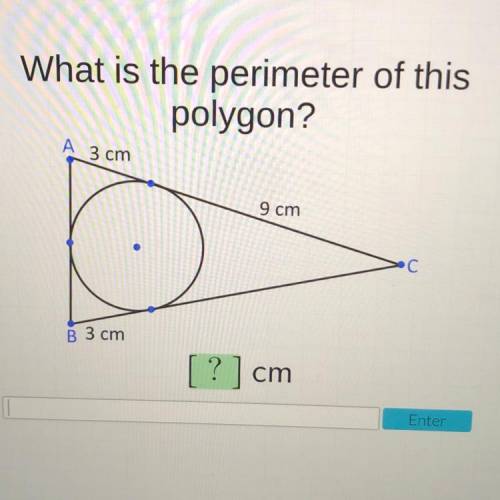 What is the perimeter of this
polygon?
A 3 cm
9 cm
B 3 cm
[ ? ]cn
cm