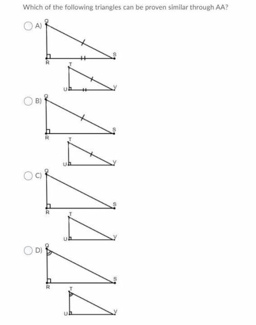Which of the following triangles can be proven similar through AA?