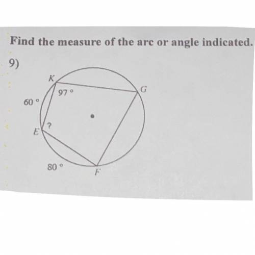 Please help with the step by step and answer for finding the measure of the arc or angle missing