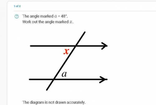 The angle marked a = 48°.
Work out the angle marked x.