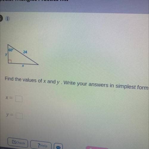 Find the value of x and y. Write your answers in simplest form