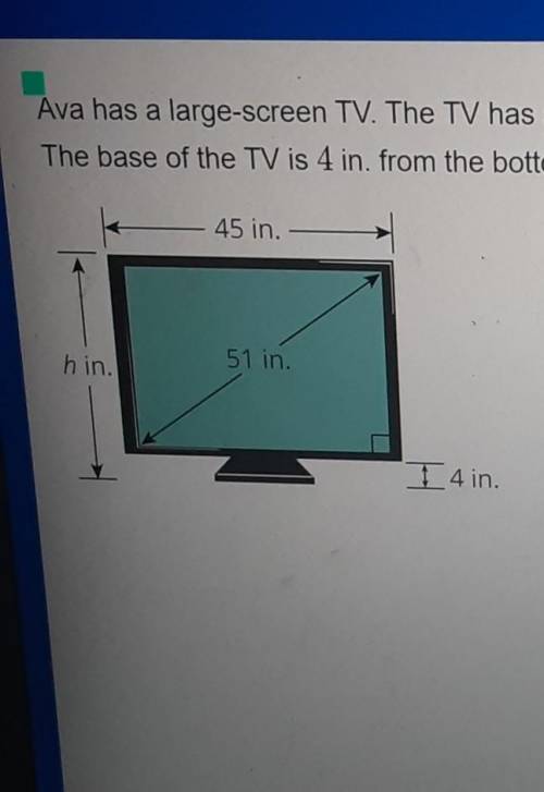 Ava has a large TV. The TV has a screen with a 51 inch diagonal and width of 45 in. The base of the