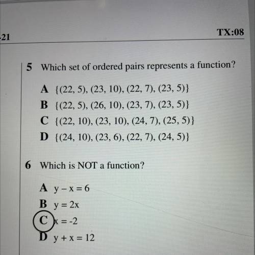 5 Which set of ordered pairs represents a function?