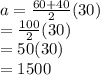 a=\frac{60+40}{2}(30)\\=\frac{100}{2}(30)\\ =50(30)\\ =1500