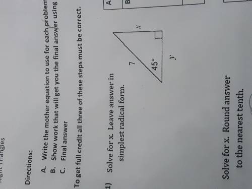 Please help me solve for x. It is for right triangles.