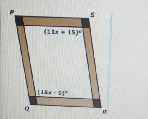 The picture below shows a parallelogram-shaped bookshelf Aaron bought for his wall. He rotates the
