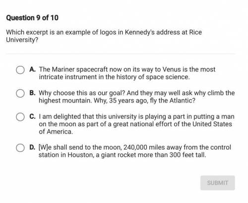Which excerpt is an example of logos in Kennedy's address at Rice University?