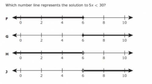 Which number line represents the solution for 5x greater than 30