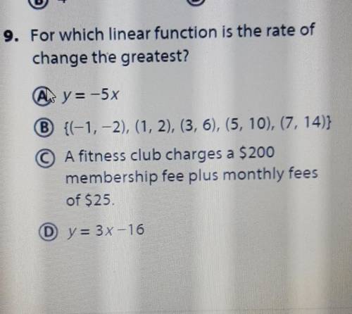 Which linear function is the rate of change the greatest?​