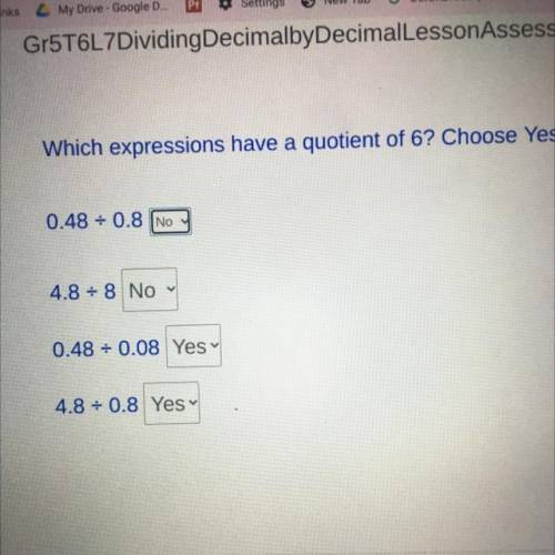 Which expressions have a quotient of 6