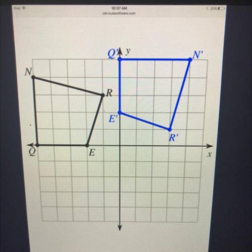 How many degrees and in what direction was the figure rotated?

90 degrees counterclockwise 
180 d