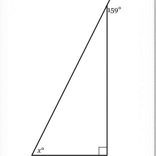 A side of the triangle below has been extended to form an exterior angle of 159°. Find the value of