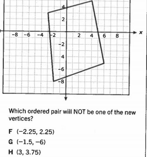 30 POINTS

The vacation below is dilated using a scale factor of 0.75x 0.75y 
Answer choice J is 4