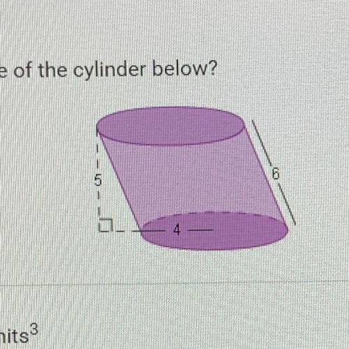 What is the volume of the cylinder below?

O A. 96 units
O B. 60 units
O C. 80 units
D. 120 units