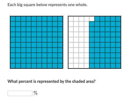 Each big square below represents one whole. What percent is represented by the shaded area
