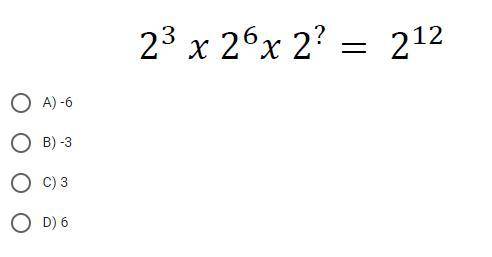 2^3 x 2^6 x 2^? = 2^12