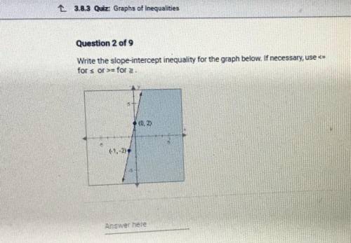 NO LINKS!! HELP ME OUT PLSSSS IM TRYING TO GRADUATE :( PLSSSS Write the slope-intercept inequality