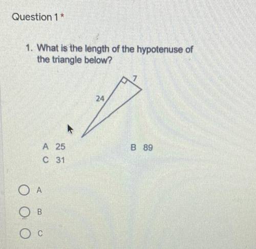 What is the length of the hypotenuse triangle below?
