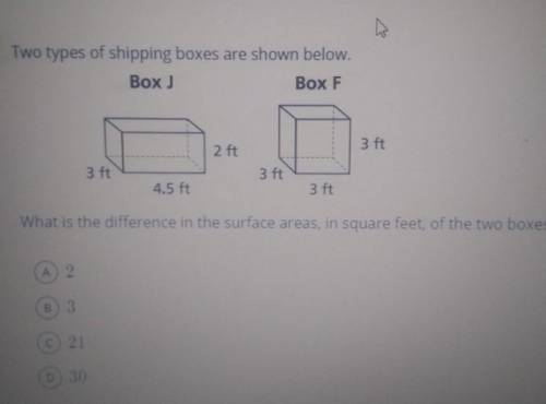 What is the difference in the surface areas,in square feet,of the two boxes ?​