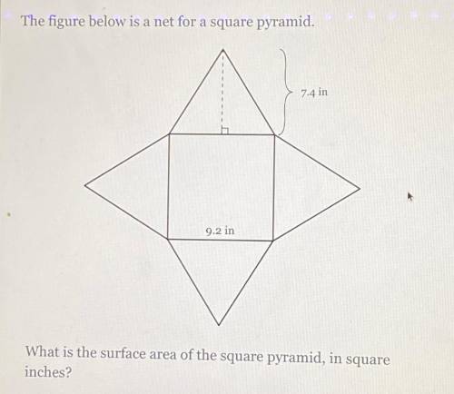 What is the surface area of the square pyramid, in square inches (Please Help)
