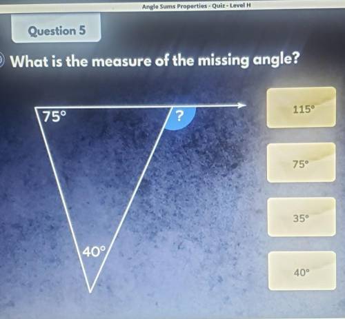 Question 5 :)) What is the measure of the missing angle?​
